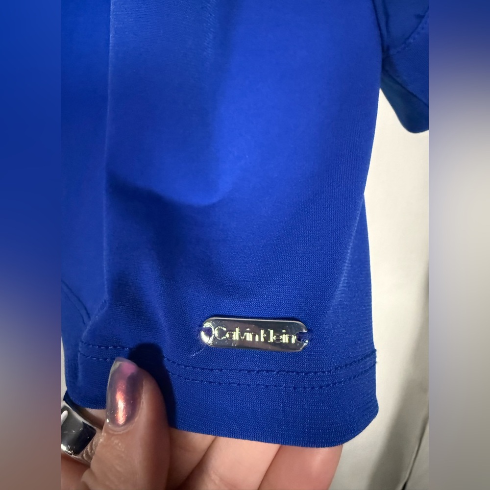 Calvin Klein Sheer Long Sleeve Blouse in Admiral Blue Size Large - Picture 6 of 9